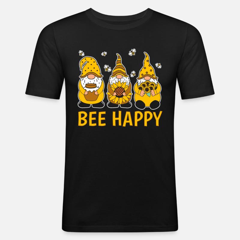 Bee Happy - Männer Slim Fit T-Shirt - Schwarz
