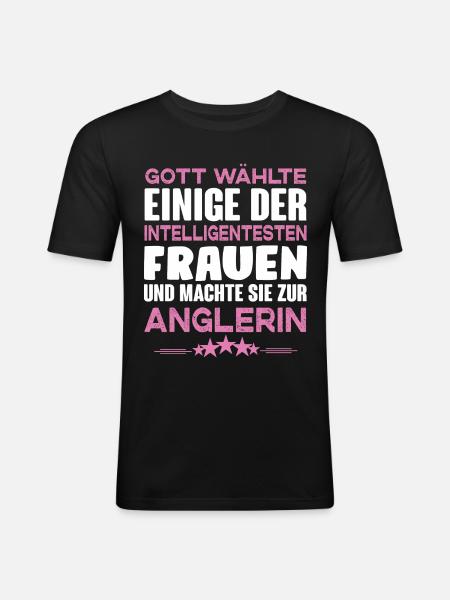 Anglerin - Männer Slim Fit T-Shirt - Schwarz