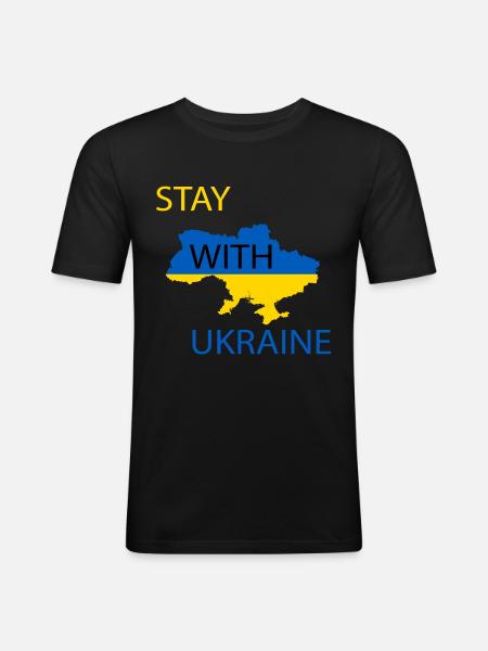 Stay with Ukraine - Männer Slim Fit T-Shirt - Schwarz
