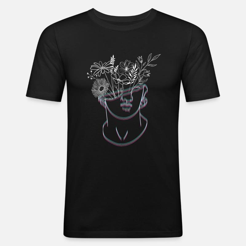 Kopf mit Blumen - Männer Slim Fit T-Shirt - Schwarz