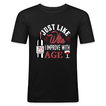 Anniversaire 70 ans. 70th birthday. 70. Geburtstag - T-shirt près du corps Homme - noir - Devant - Nik (191cm)