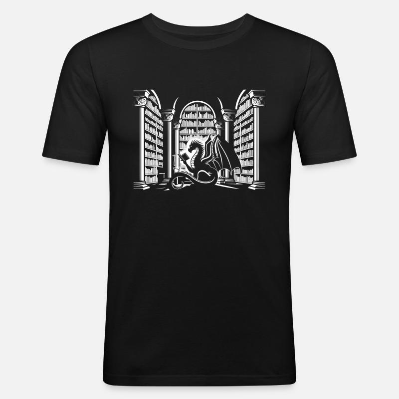 „Drachenbibliothekar“ - Männer Slim Fit T-Shirt - Schwarz