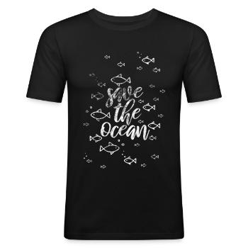 Océan Poisson Nature Amour Terre Humaine Mer Propre - T-shirt près du corps Homme - noir - Devant - Nik (191cm)