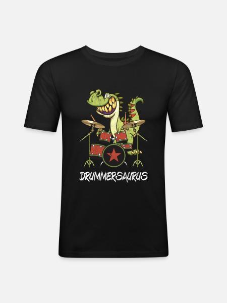 Drummersaurus Drummer TRex Drums Dinosaurs - Men's Slim Fit T-Shirt - black