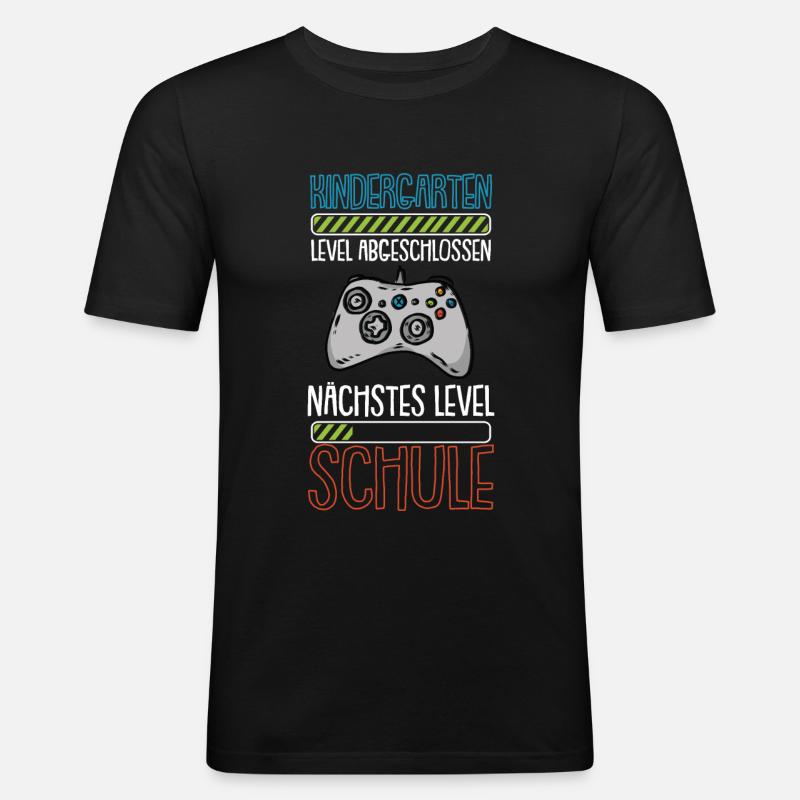 Einschulung Level Schule Schulanfang Geschenk - Männer Slim Fit T-Shirt - Schwarz