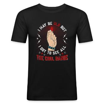 Ik kan oude oude bands gitaar rock muziek - Mannen slim fit T-shirt - zwart - Voor - Nik (191cm)