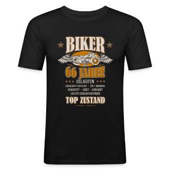 66. Geburtstag Mann Geschenk lustig Biker Motorrad - Männer Slim Fit T-Shirt - Schwarz - Vorne - Nik (191cm)