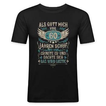 Als Gott mich vor 60 Jahren schuf 60. Geburtstag - Männer Slim Fit T-Shirt - Schwarz - Vorne - Nik (191cm)