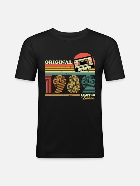 1982 Vintage Birthday Retro Vintage Gift - Men's Slim Fit T-Shirt - black