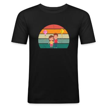 Drachensteigen Wind Herbst Papierdrache Drachen - Männer Slim Fit T-Shirt - Schwarz - Vorne - Nik (191cm)