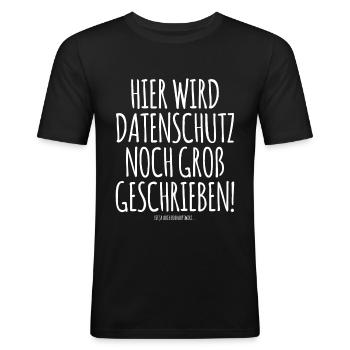 Hier wird Datenschutz noch groß geschrieben DSB - Männer Slim Fit T-Shirt - Schwarz - Vorne - Nik (191cm)