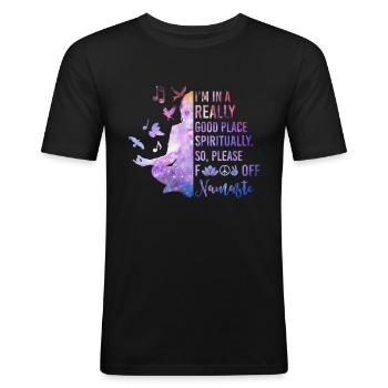 I'm In A Really Good Place Spiritually Fuck - Men's Slim Fit T-Shirt - black - Front - Nik (191cm)