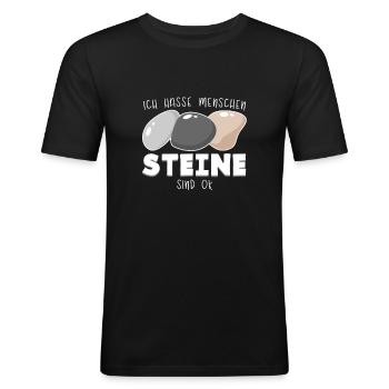 Ich hasse Menschen - Steine sind ok - Männer Slim Fit T-Shirt - Schwarz - Vorne - Nik (191cm)