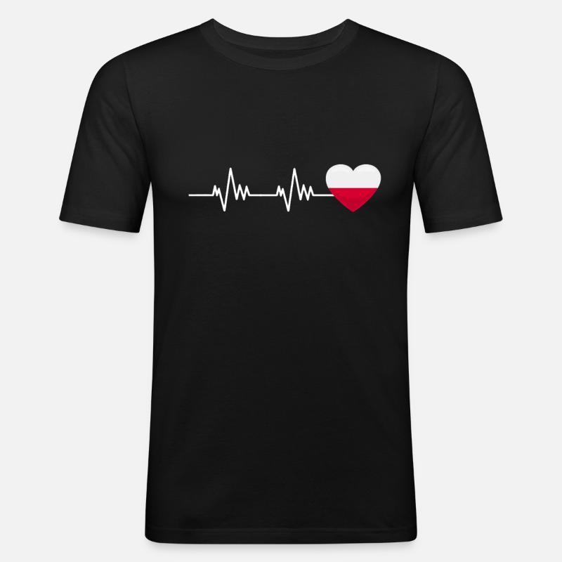 Drapeau drapeau coeur Pologne - T-shirt près du corps Homme - noir