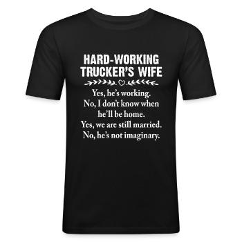 Femme de camionneur qui travaille dur Oui, il travaille - T-shirt près du corps Homme - noir - Devant - Nik (191cm)