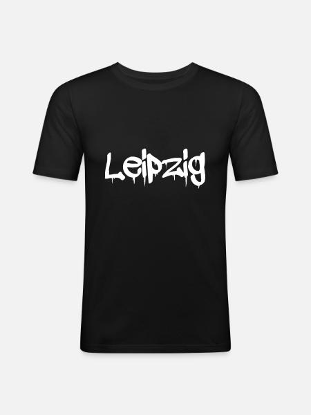 Leipzig graffiti - Männer Slim Fit T-Shirt - Schwarz