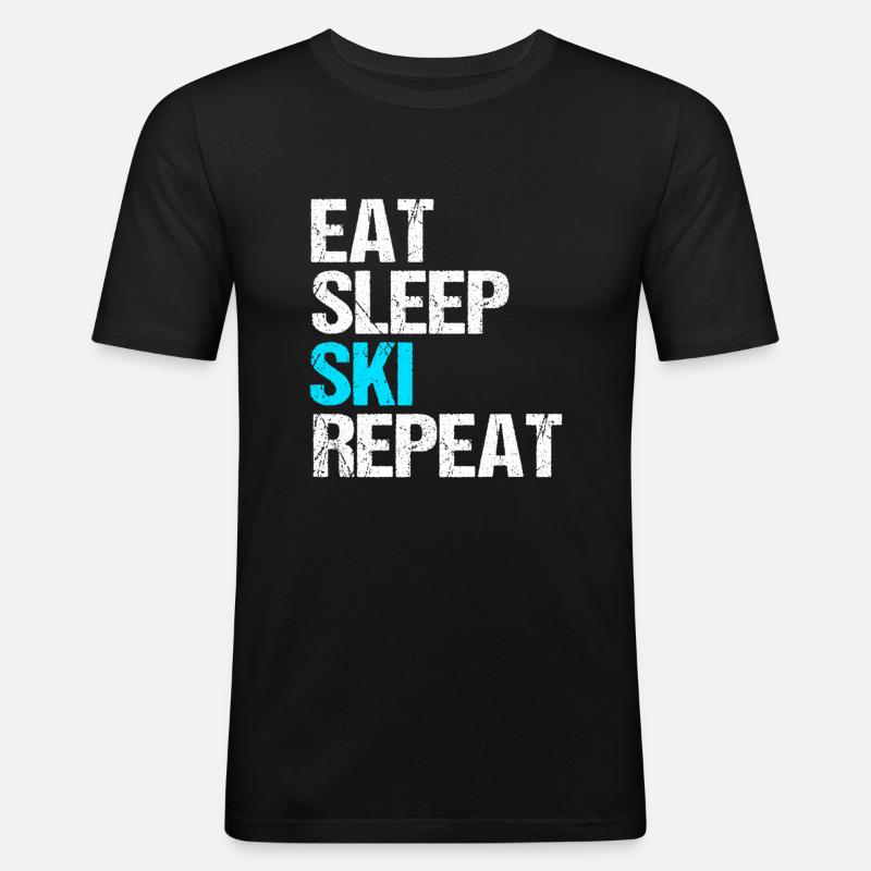 eat sleep ski repeat - Männer Slim Fit T-Shirt - Schwarz
