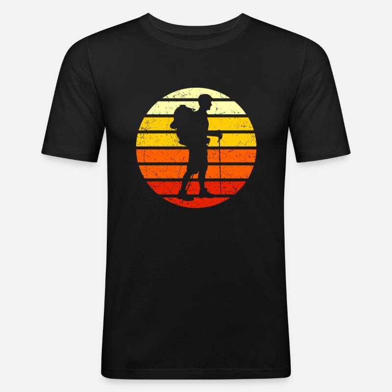 Wanderer Retro Silhouette - Männer Slim Fit T-Shirt - Schwarz