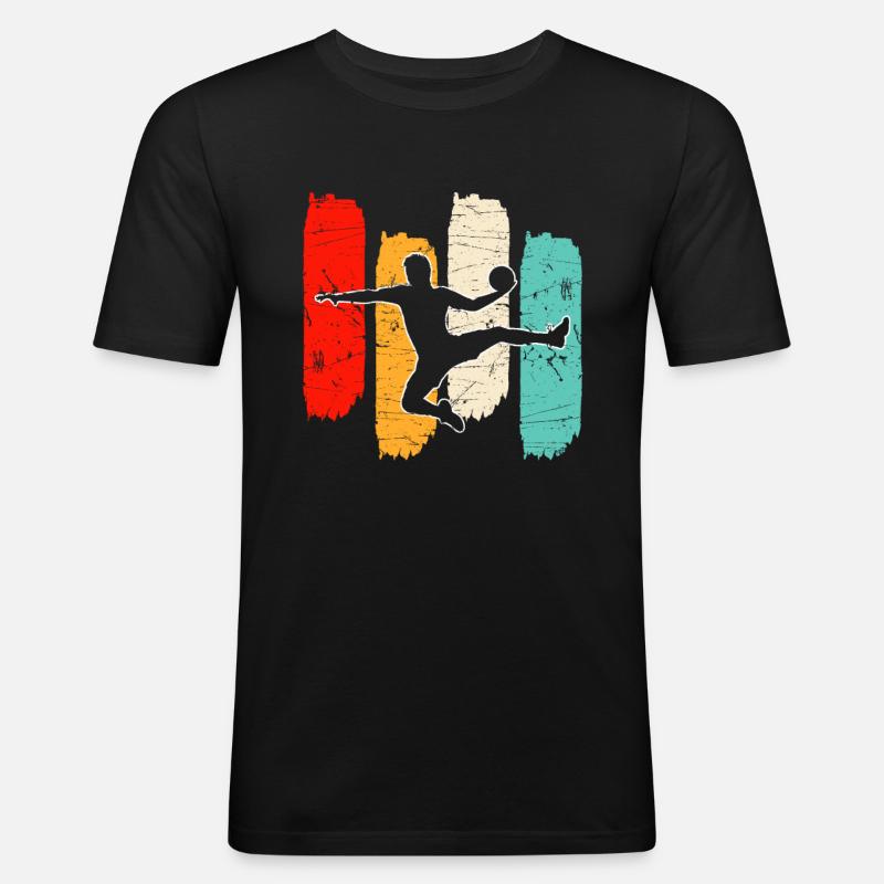 Handball Retro - Männer Slim Fit T-Shirt - Schwarz