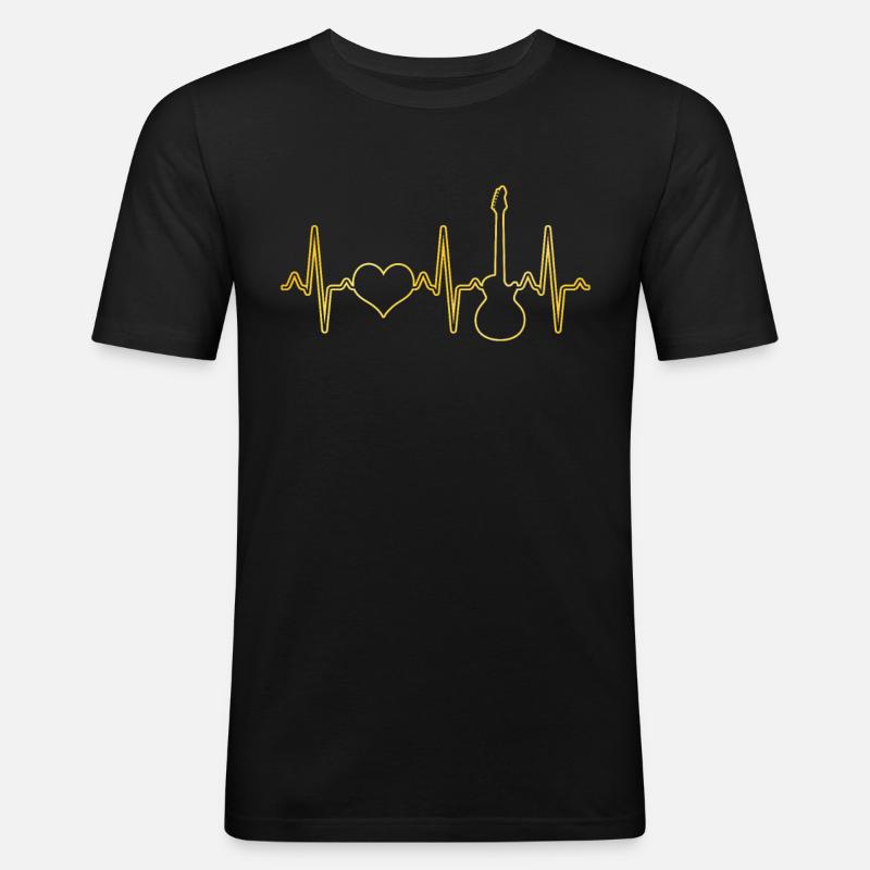 E Gitarre Herzschlag - Männer Slim Fit T-Shirt - Schwarz