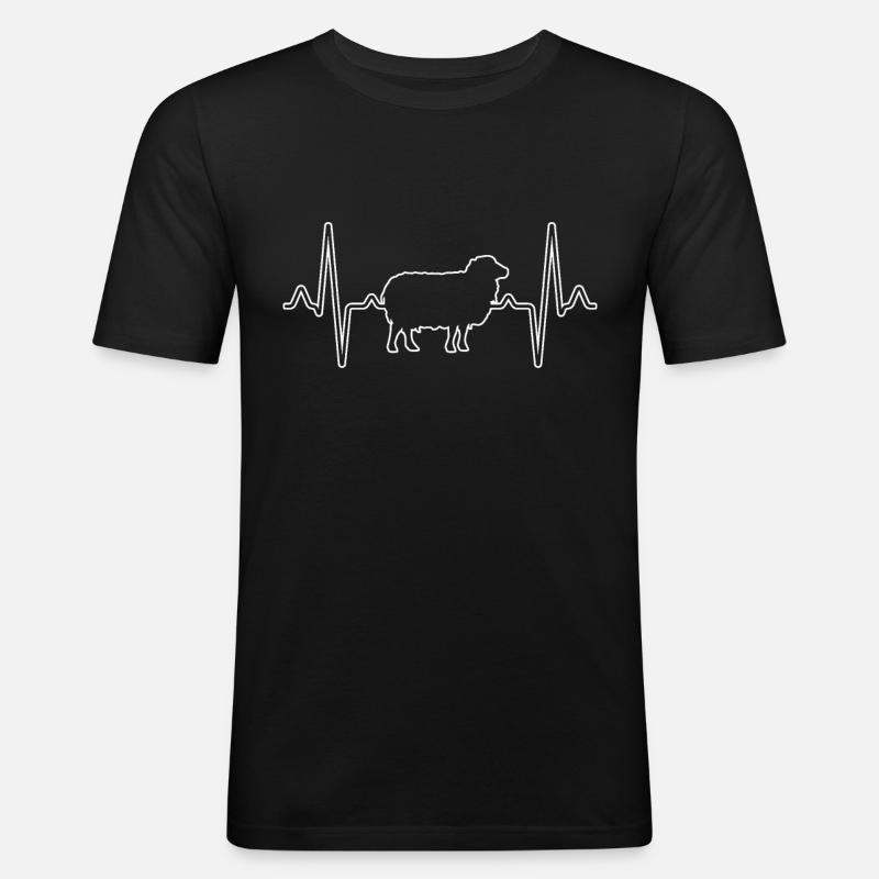 Schaf Herzschlag - Männer Slim Fit T-Shirt - Schwarz
