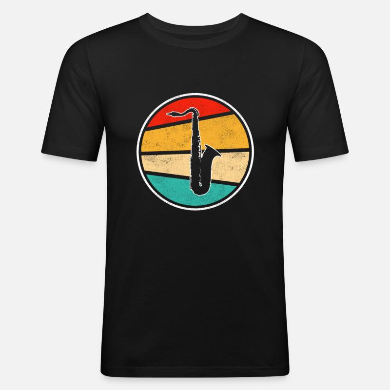 Saxophon Retro - Männer Slim Fit T-Shirt - Schwarz