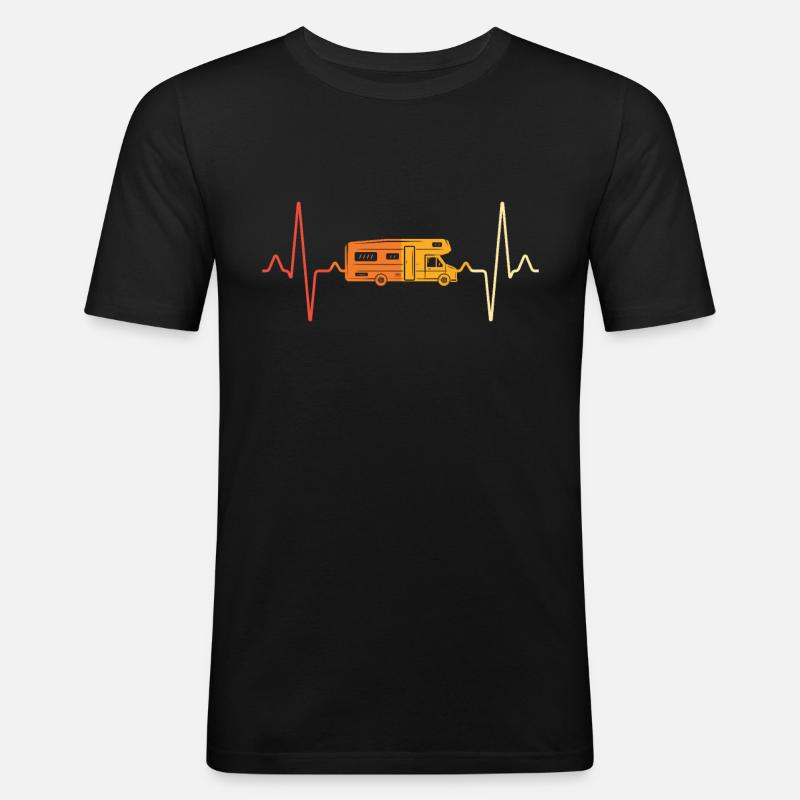 Wohnmobil Herzschlag Retro - Männer Slim Fit T-Shirt - Schwarz