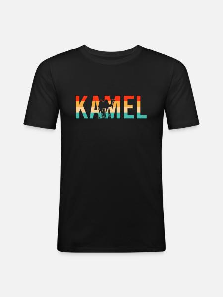 Kamel Retro - Männer Slim Fit T-Shirt - Schwarz