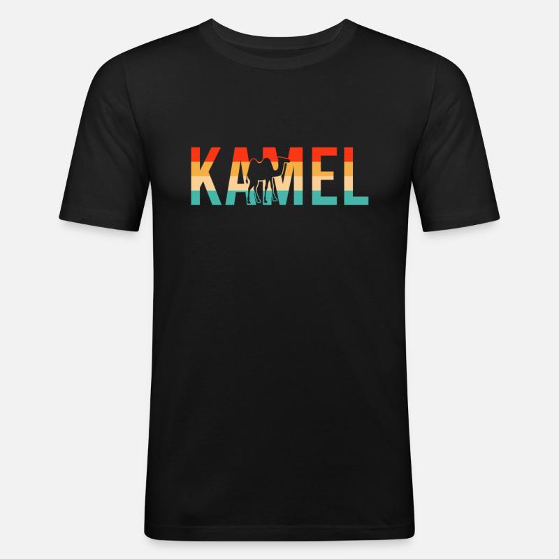 Kamel Retro - Männer Slim Fit T-Shirt - Schwarz
