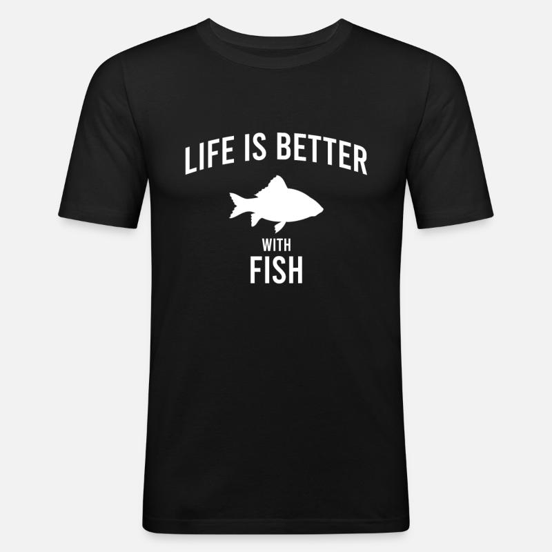 Fisch Spruch - Männer Slim Fit T-Shirt - Schwarz