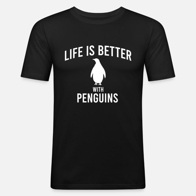 Pinguin Spruch - Männer Slim Fit T-Shirt - Schwarz