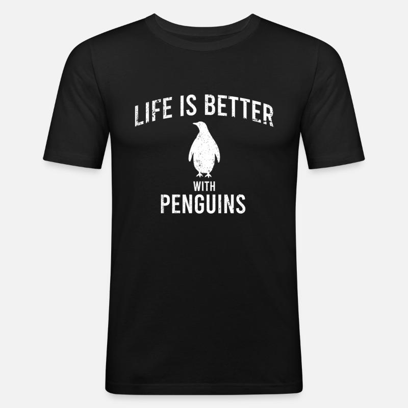 Pinguin Spruch - Männer Slim Fit T-Shirt - Schwarz