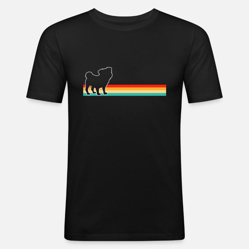 Mops Retro - Männer Slim Fit T-Shirt - Schwarz