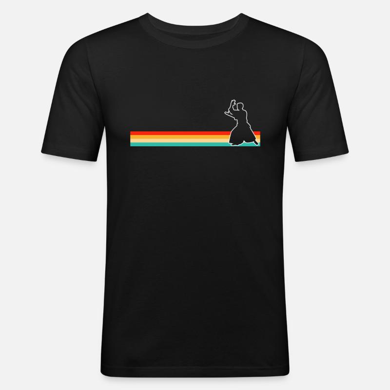 Aikido Retro - Männer Slim Fit T-Shirt - Schwarz
