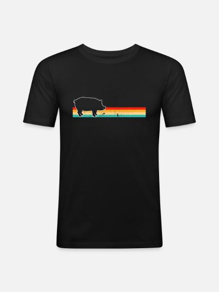 Cochon Rétro - T-shirt près du corps Homme - noir