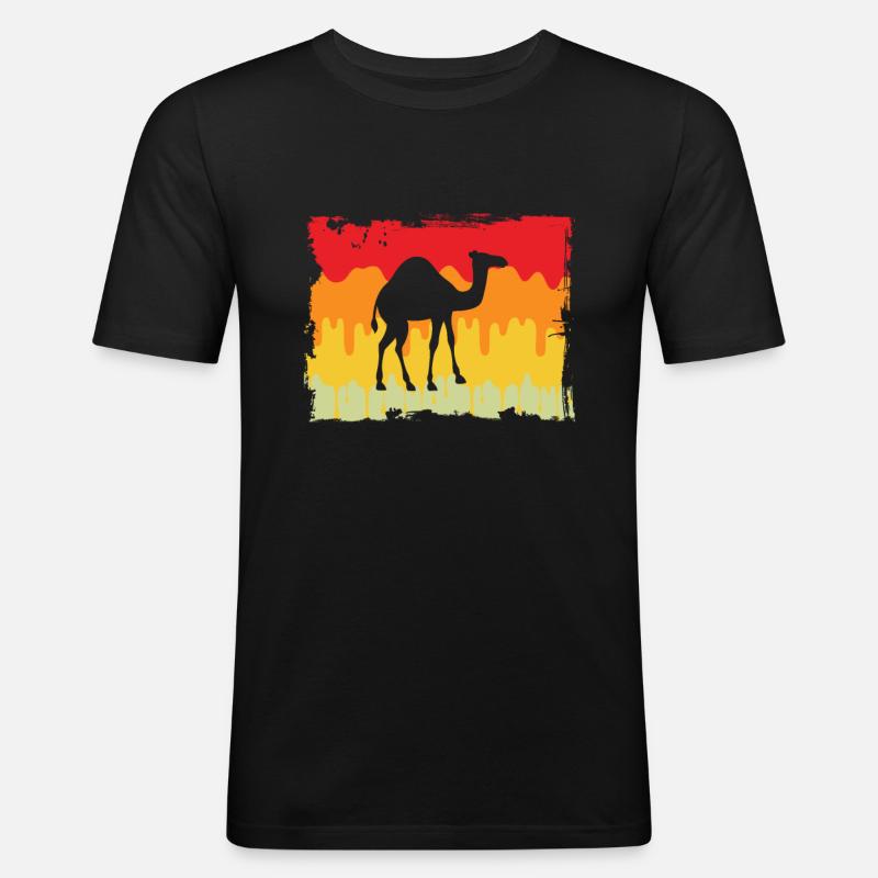 Retro Dromedar - Männer Slim Fit T-Shirt - Schwarz