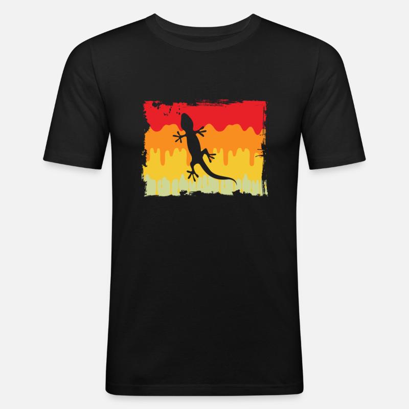 Eidechse Retro - Männer Slim Fit T-Shirt - Schwarz