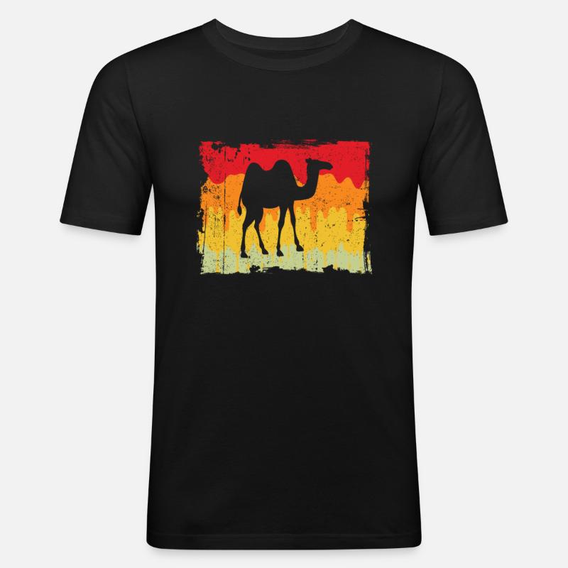 Kamel Retro - Männer Slim Fit T-Shirt - Schwarz