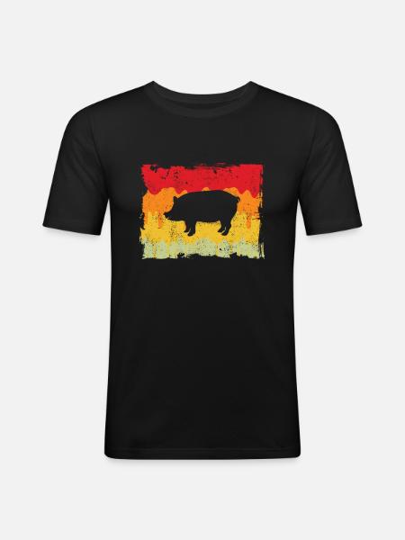 Cochon Rétro - T-shirt près du corps Homme - noir