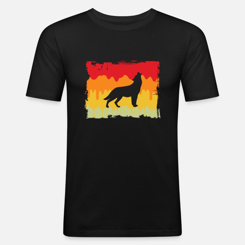 Wolf Retro - Männer Slim Fit T-Shirt - Schwarz