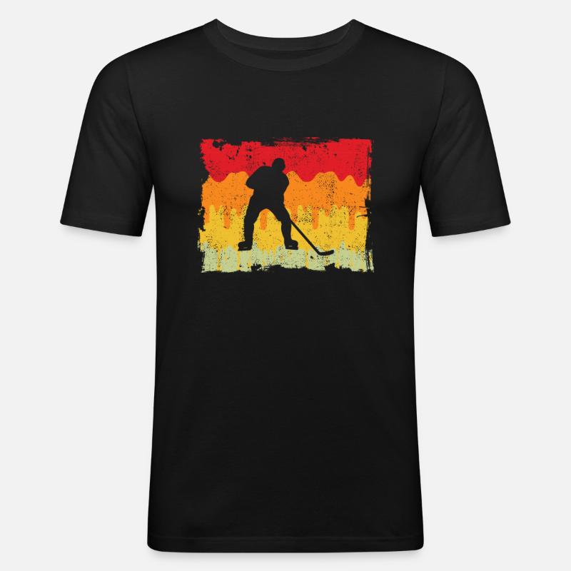 Eishockey Retro - Männer Slim Fit T-Shirt - Schwarz