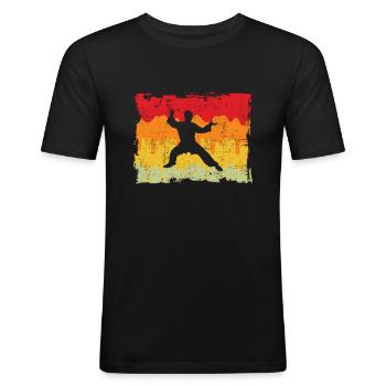 Karaté Arts Martiaux Rétro - T-shirt près du corps Homme - noir - Devant - Nik (191cm)