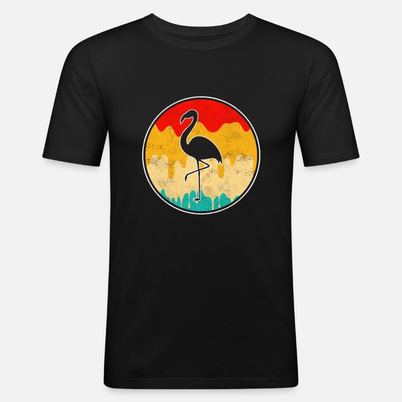 Flamingo Retro - Männer Slim Fit T-Shirt - Schwarz