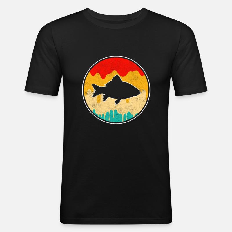 Fisch Retro - Männer Slim Fit T-Shirt - Schwarz