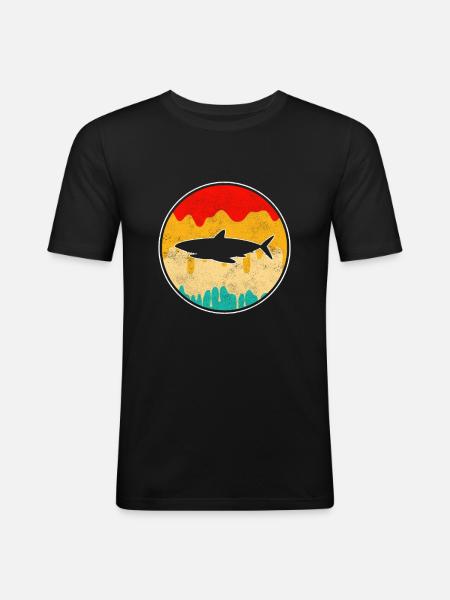 Requin Rétro - T-shirt près du corps Homme - noir
