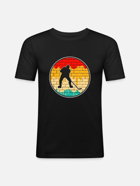 Eishockey Retro - Männer Slim Fit T-Shirt - Schwarz