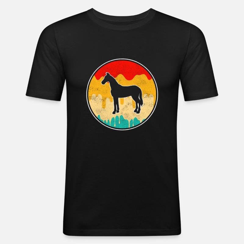 Pferd Retro - Männer Slim Fit T-Shirt - Schwarz
