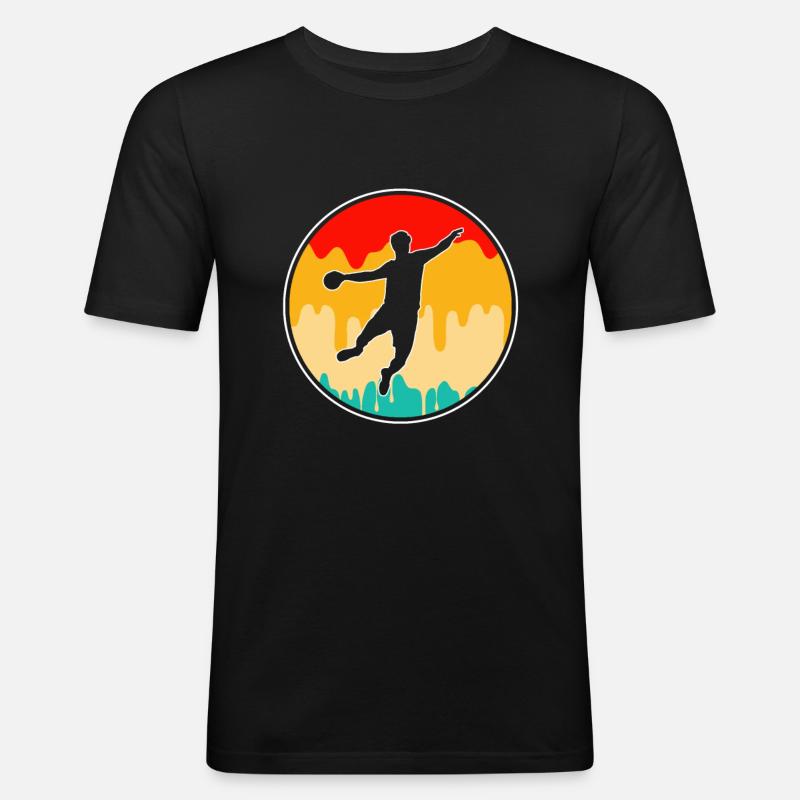 Handball Retro - Männer Slim Fit T-Shirt - Schwarz
