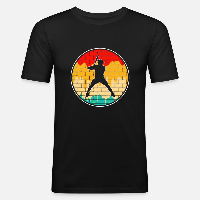 Baseball Retro Logo - Männer Slim Fit T-Shirt - Schwarz