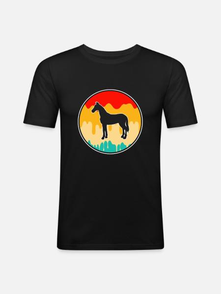 Pferd Retro - Männer Slim Fit T-Shirt - Schwarz